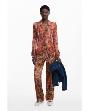 Desigual Pantalon En Velours Côtelé Paisley - Rouge