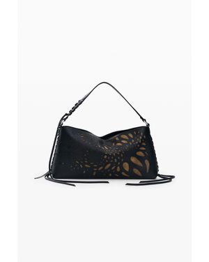 Desigual Borsa A Spalla Traforata Media, Poliuretano, Nero
