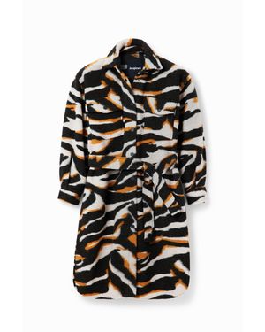 Desigual Cappotto Lungo Sopracamicia Zebrata, Nero