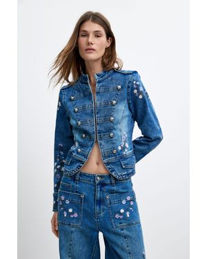 Desigual Maglietta A Manica Lunga, Donna, Cotone, Blu