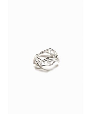 Desigual Anello Messaggio Placcato Argento Zalio, Nero - Bianco