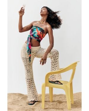 Desigual Pantalon Crochet, Blanc - Métallisé