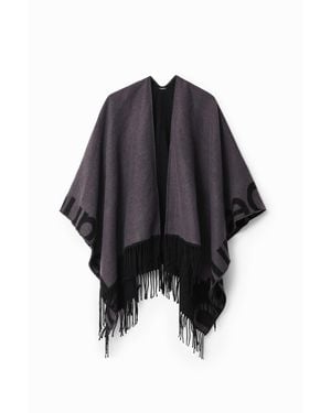 Desigual Poncho Reversibile, Nero - Blu