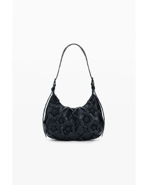 Desigual Petit Sac Tressé À Fleurs, Femme, Polyuréthane, Noir