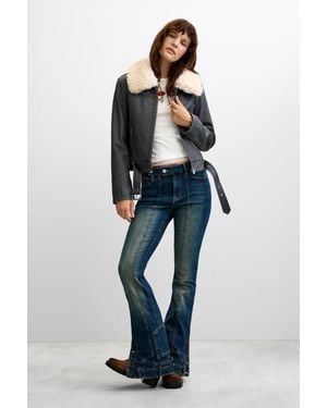 Desigual Giubbotto Effetto Pelle Con Colletto - Blu