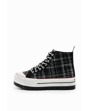 Desigual Baskets Montantes À Plateforme Tartan - Noir