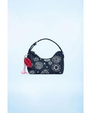 Desigual Borsa Media Ricamata, Donna, Cotone, Blu