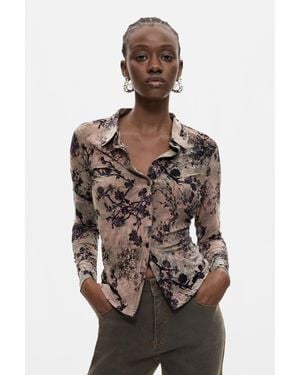 Desigual Camicia Floccata, Donna, Poliestere, Nero
