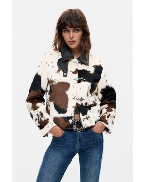 Desigual Giacca Con Stampa Animalier, Donna, Poliestere, Bianco - Blu