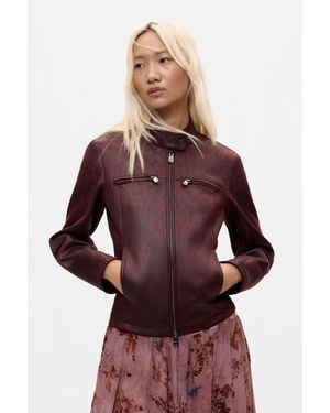 Desigual Blouson Effet Cuir, Polyester, Rouge