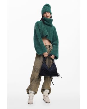 Desigual Set Maglia Crop E Berretto, Donna, Poliestere, Verde - Blu