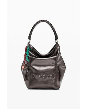 Desigual Sac À Dos Métallisé Grand Logo - Noir