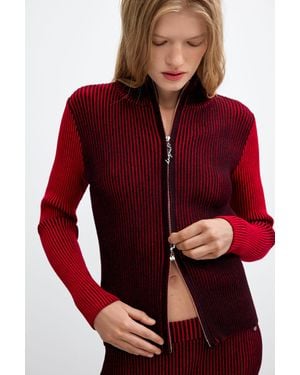 Desigual Veste Zippée En Maille Irisée, Femme, Rouge
