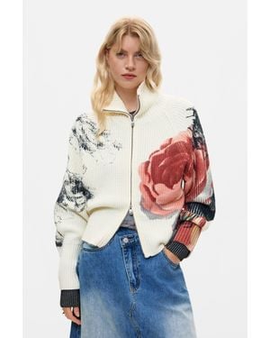 Desigual Maglione Stampato Giappone, Donna, Bianco - Blu