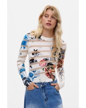 Desigual Giacca Con Cerniera Stampata, Donna, Bianco - Blu