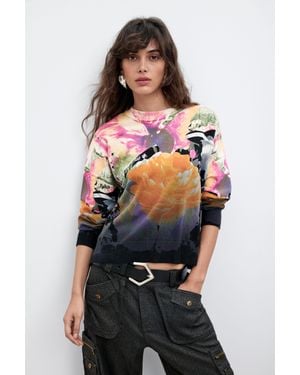 Desigual Pull Imprimé Lacroix, Femme, Noir
