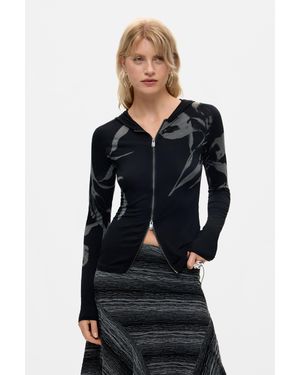Desigual Felpa Con Cerniera Stampata, Donna, Viscosa, Nero