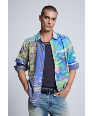 Desigual Camicia A Stampa Paisley, Uomo, Verde - Blu