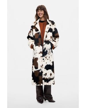 Desigual Cappotto Stampato A Pelo Lungo, Donna, Bianco