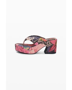 Desigual Sandalo Con Plateau Stampato, Donna, Cotone, Rosso