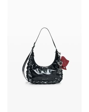 Desigual Borsa Piccola Effetto Pelle, Donna, Poliuretano, Nero