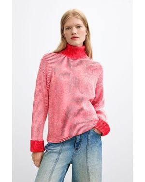 Desigual Pull À Col Roulé En Maille Côtelée, Rouge