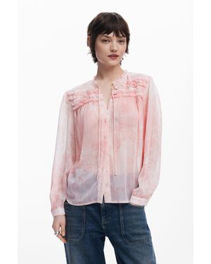Desigual Blouse À Jabots - Rose