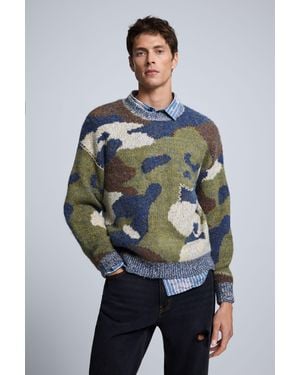 Desigual Camicia A Quadri Spray, Uomo, Verde