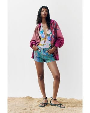 Desigual Short Di Jeans Stampato, Donna, Cotone, Blu