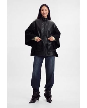 Desigual Poncho Effet Cuir, Femme, Polyester, Noir - Bleu