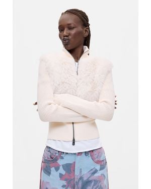 Desigual Pull Court À Fermeture Éclair, Femme, Blanc