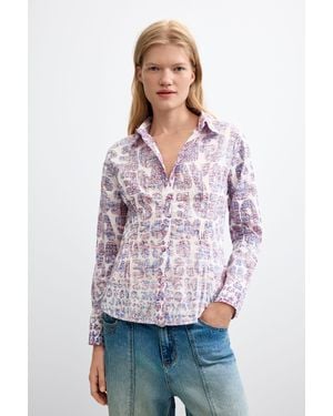 Desigual Camicia A Fiori 100% Cotone, Cotone, Rosso - Bianco