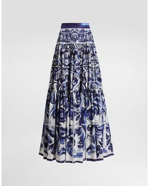 Dolce & Gabbana Dg Exclusive Majolica- Long Poplin Skirt - Blue