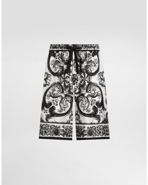 Dolce & Gabbana Majolica-Print Silk Twill Trousers - White
