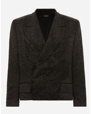 Dolce & Gabbana Embroidered Satin Double-Breasted Jacket - Black