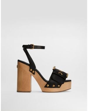 Dolce & Gabbana Cowhide Wedge Sandals - Black