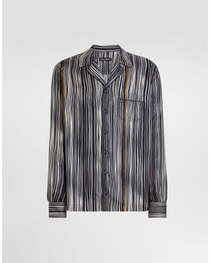 Dolce & Gabbana Stripe-Print Hawaii Silk Twill Shirt - Grey