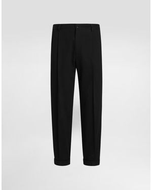 Dolce & Gabbana Cotton Gabardine Trousers With Double Darts - Black