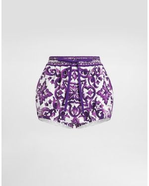 Dolce & Gabbana Majolica-Print Poplin Shorts - Purple