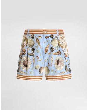 Dolce & Gabbana Boxer Da Mare Corto Stampa Conchiglie - Blu