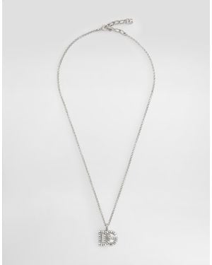 Dolce & Gabbana Fine Link Necklace With Rhinestone-Detailed Dg Logo - White