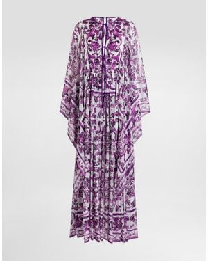 Dolce & Gabbana Majolica-Print Chiffon Dress - Purple