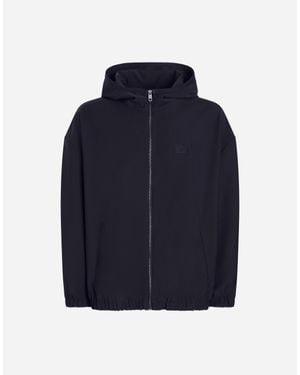 Dolce & Gabbana Jacke Aus Wollstoff Mit Kapuze Mit Plakette - Blau