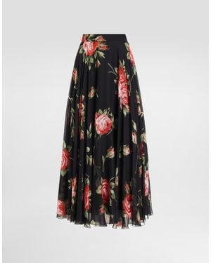 Dolce & Gabbana Rose Bouquet-Print Chiffon Circle Skirt - White