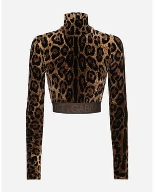 Dolce & Gabbana Chenille Turtle-Neck Top With Jacquard Leopard Design - Black