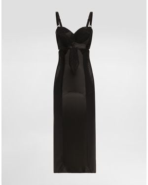 Dolce & Gabbana Calf-Length Satin And Lace Dress With Corset Details - Black