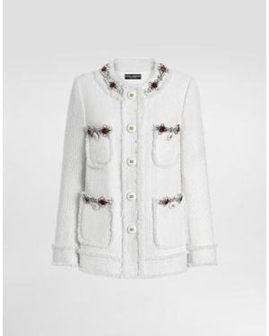 Dolce & Gabbana Single-Breasted Tweed Jacket With Jewel Embroidery - White