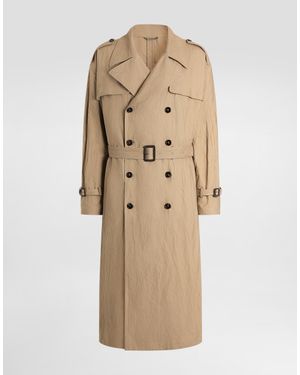 Dolce & Gabbana Crinkled Effect Cotton Trench Coat - ナチュラル