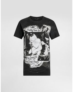 Dolce & Gabbana Schwarzes Grafikdruck Distressed T-Shirt