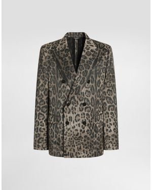 Dolce & Gabbana Leopard- Jacquard Double-Breasted Jacket - Brown